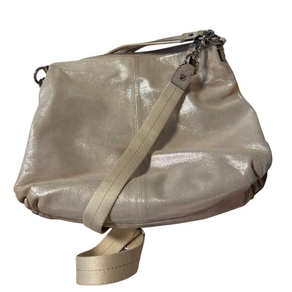 Coach Poppy 2-Way Metallic Shoulder Handbag Purse Tote, Oversized Travel Casual - Picture 3 of 6